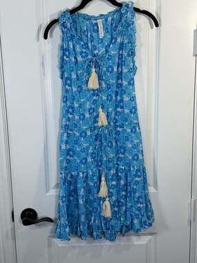 Coolchange Blue Floral Tassel Ruffle Mini Dress Size XS